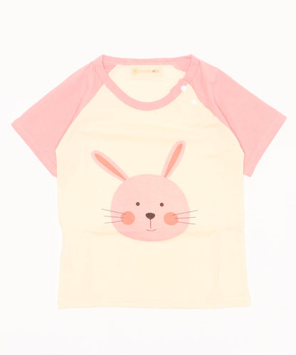 【aimoha-KIDS-】 かわいい動物イラストプリント 袖切り替え半袖tシャツ