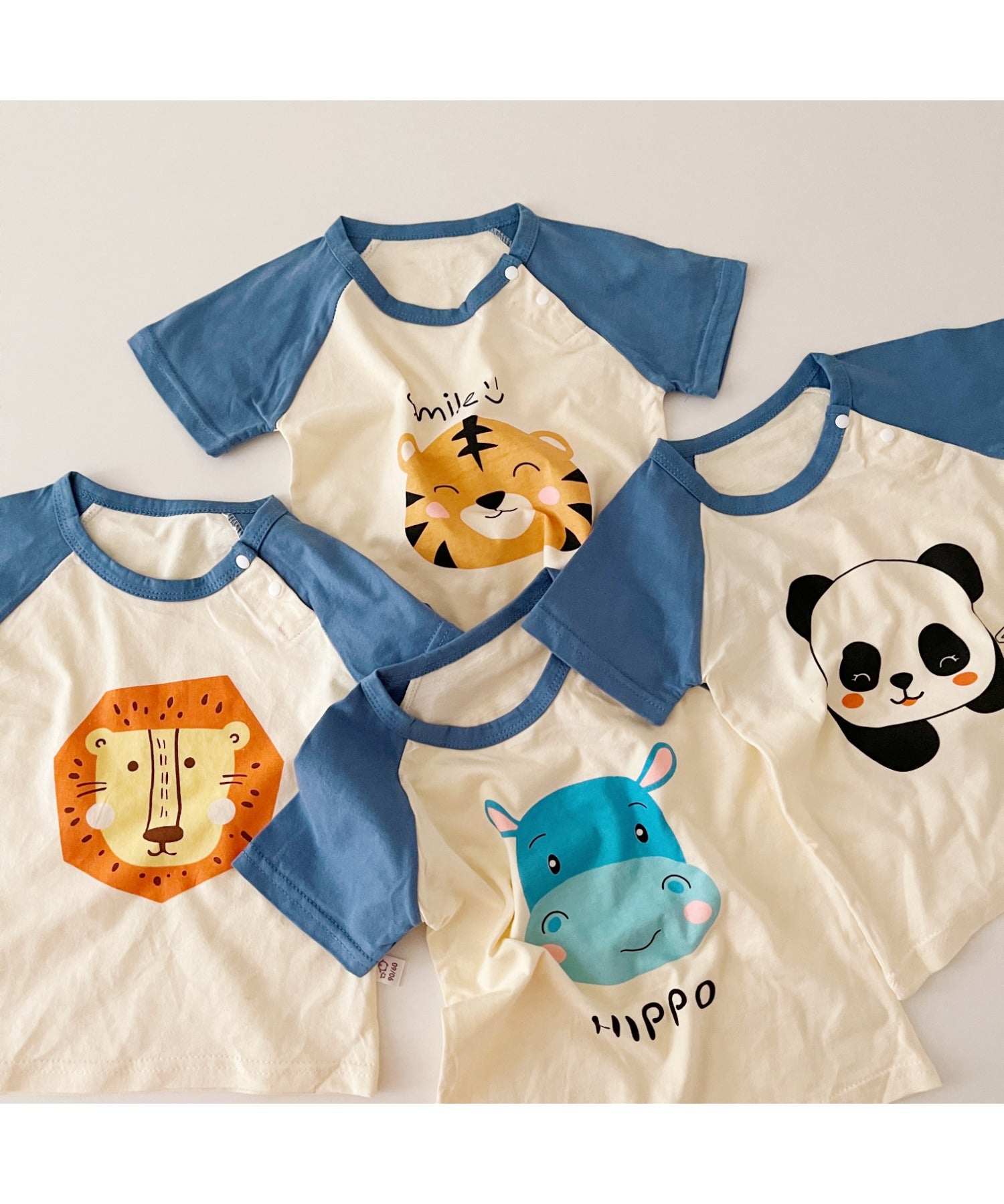 【aimoha-KIDS-】 かわいい動物イラストプリント 袖切り替え半袖tシャツ