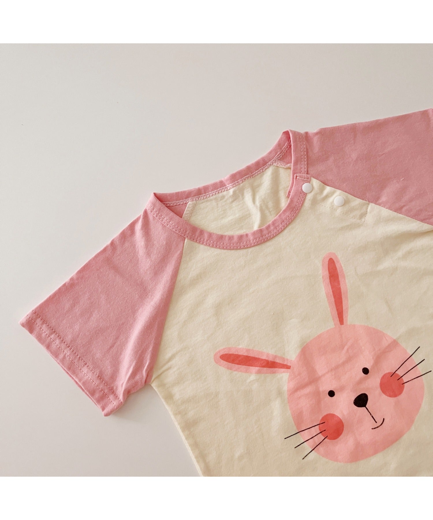 【aimoha-KIDS-】 かわいい動物イラストプリント 袖切り替え半袖tシャツ