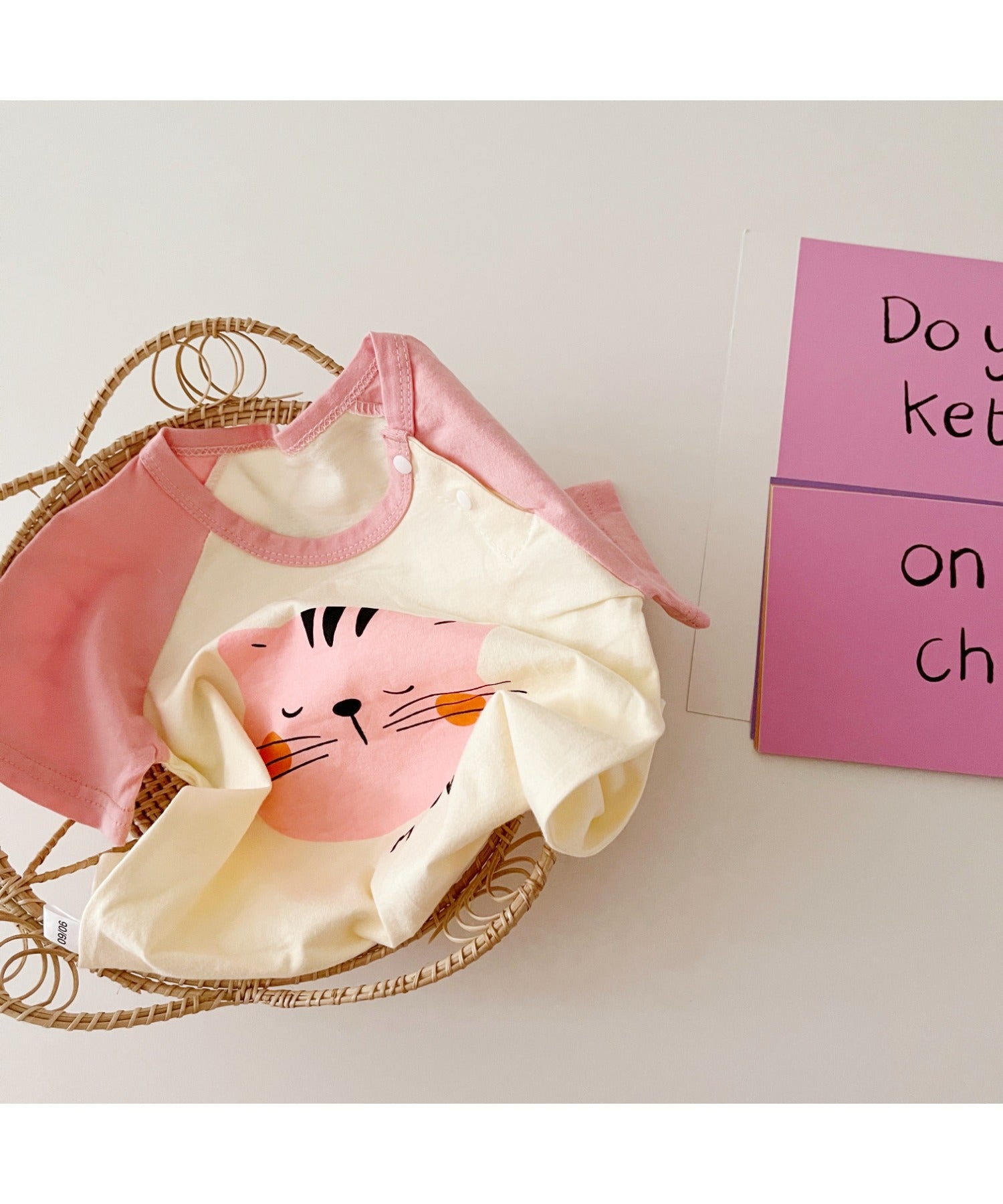 【aimoha-KIDS-】 かわいい動物イラストプリント 袖切り替え半袖tシャツ