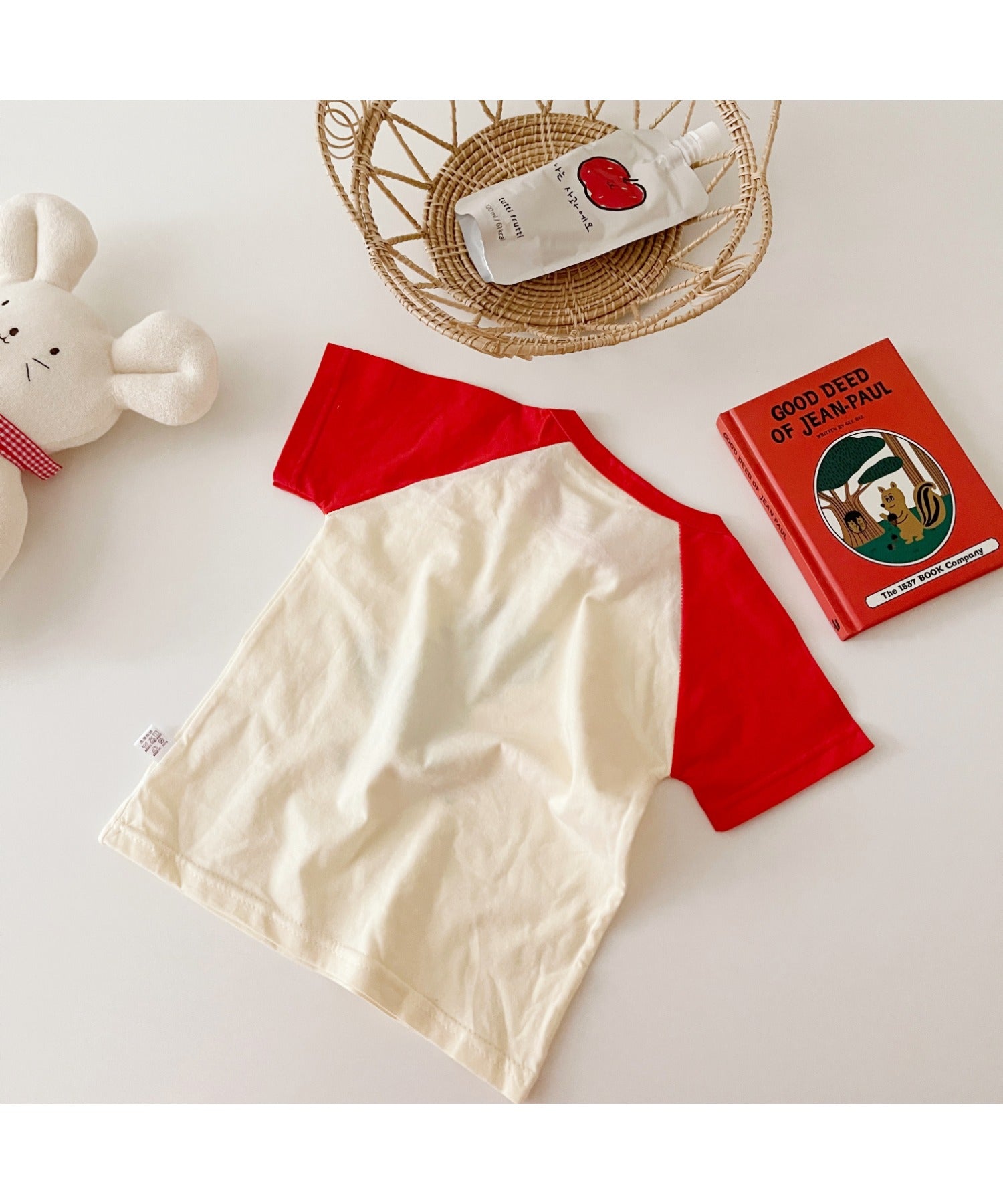 【aimoha-KIDS-】 かわいい動物イラストプリント 袖切り替え半袖tシャツ