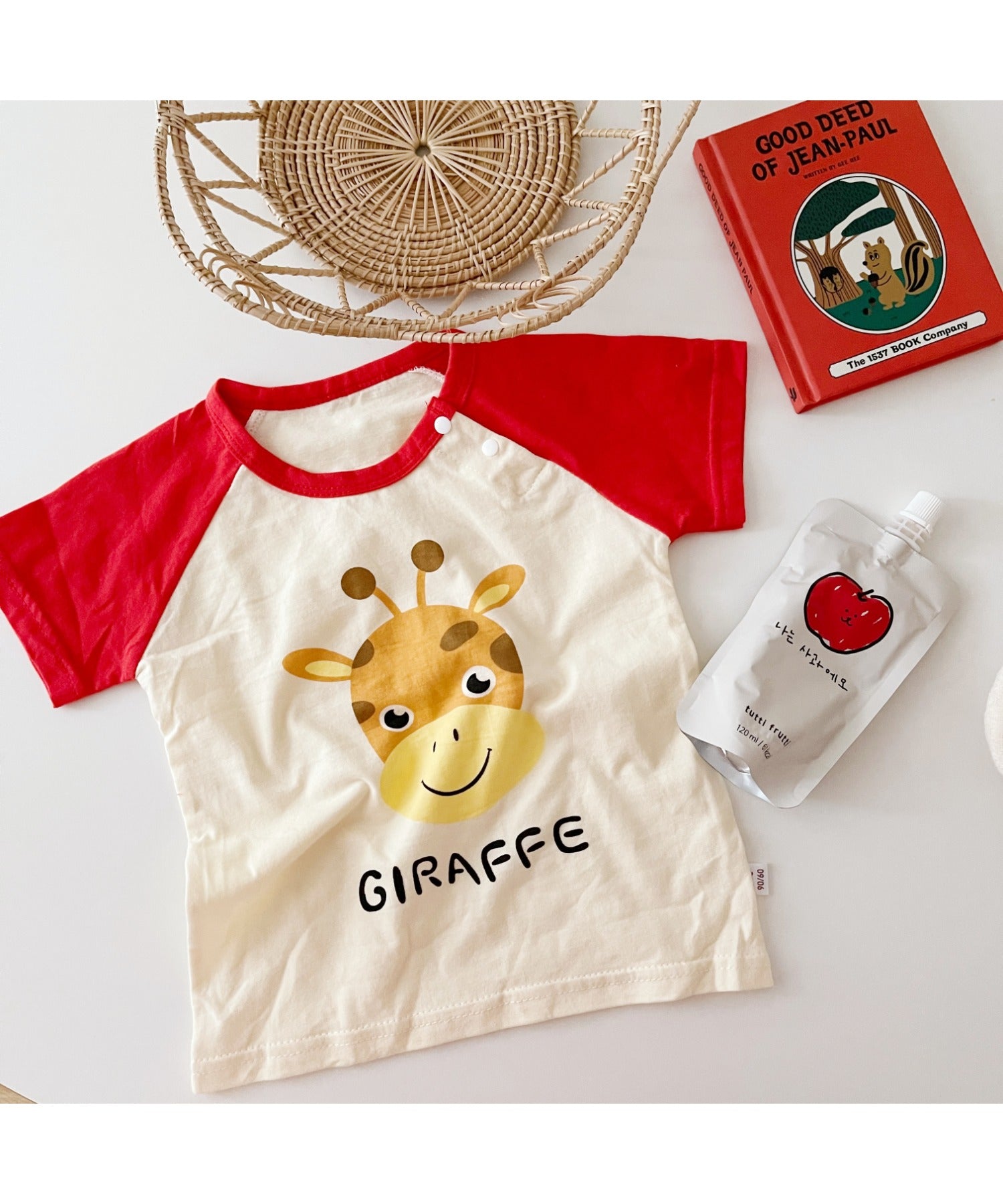 【aimoha-KIDS-】 かわいい動物イラストプリント 袖切り替え半袖tシャツ