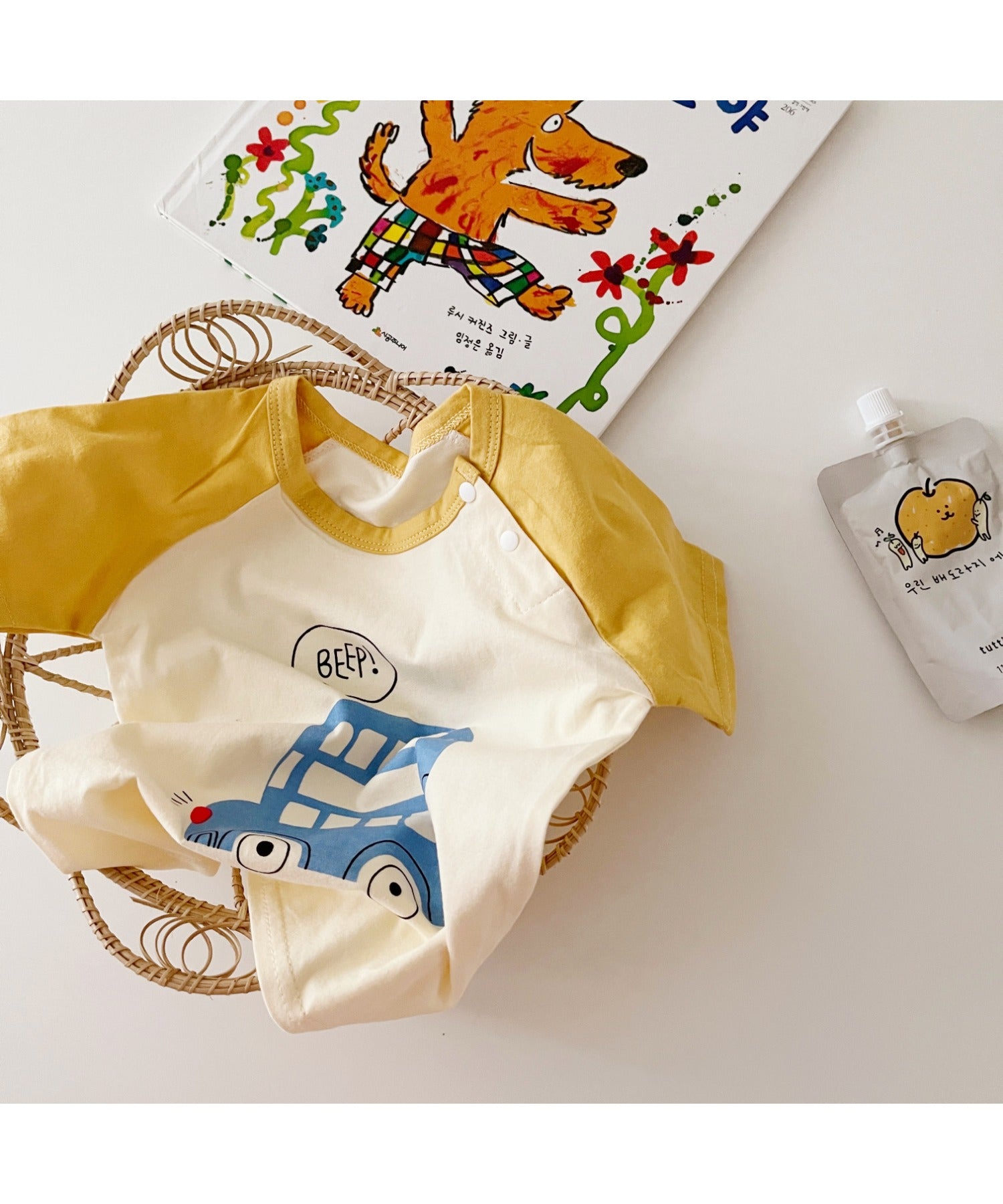 【aimoha-KIDS-】 かわいい動物イラストプリント 袖切り替え半袖tシャツ