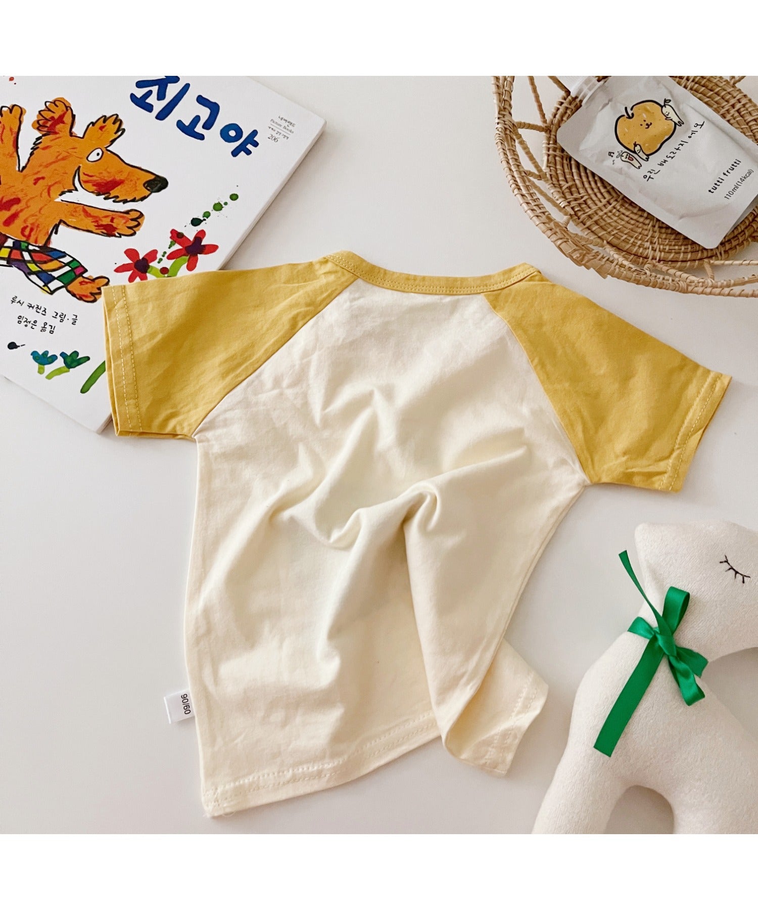 【aimoha-KIDS-】 かわいい動物イラストプリント 袖切り替え半袖tシャツ