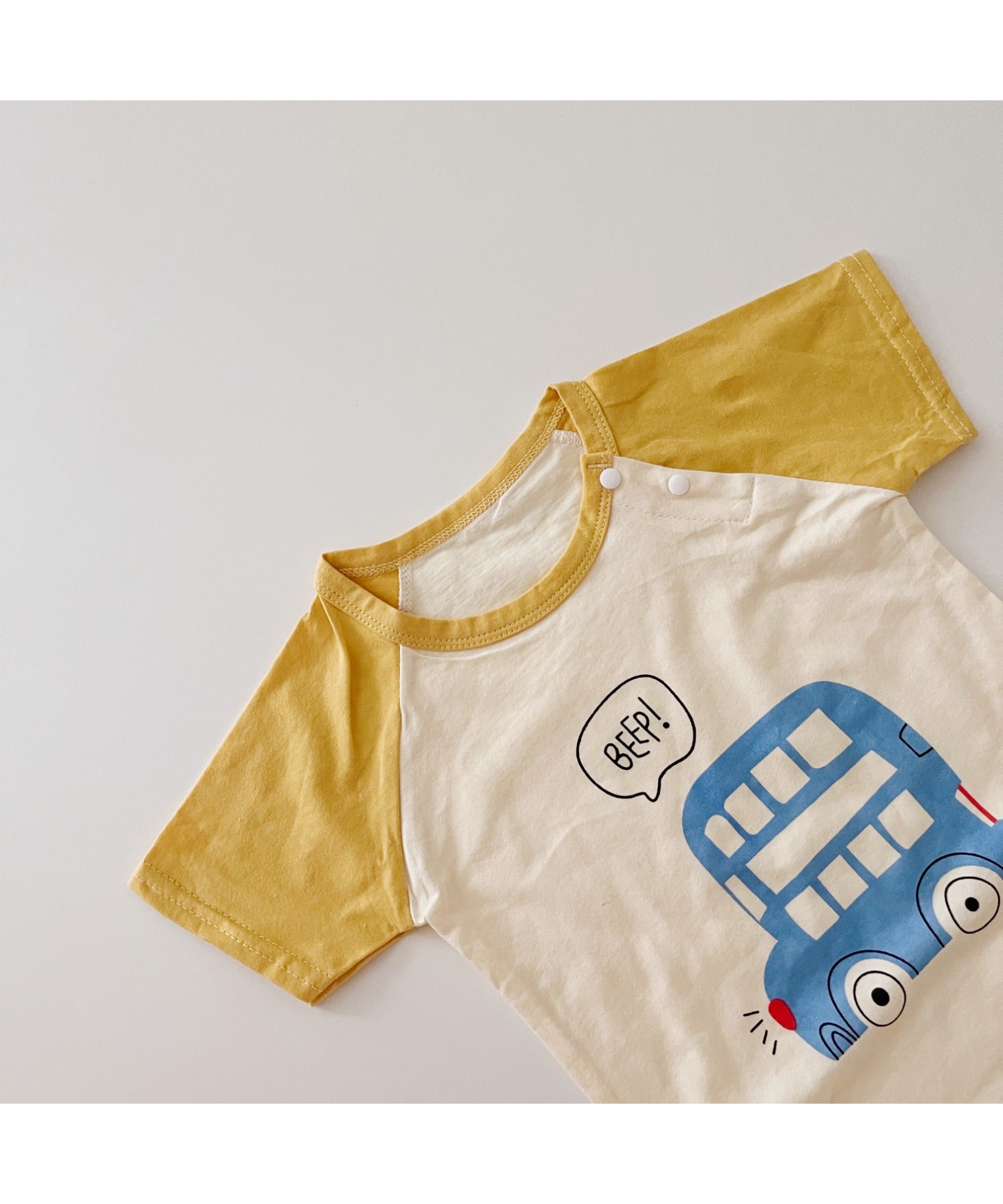 【aimoha-KIDS-】 かわいい動物イラストプリント 袖切り替え半袖tシャツ