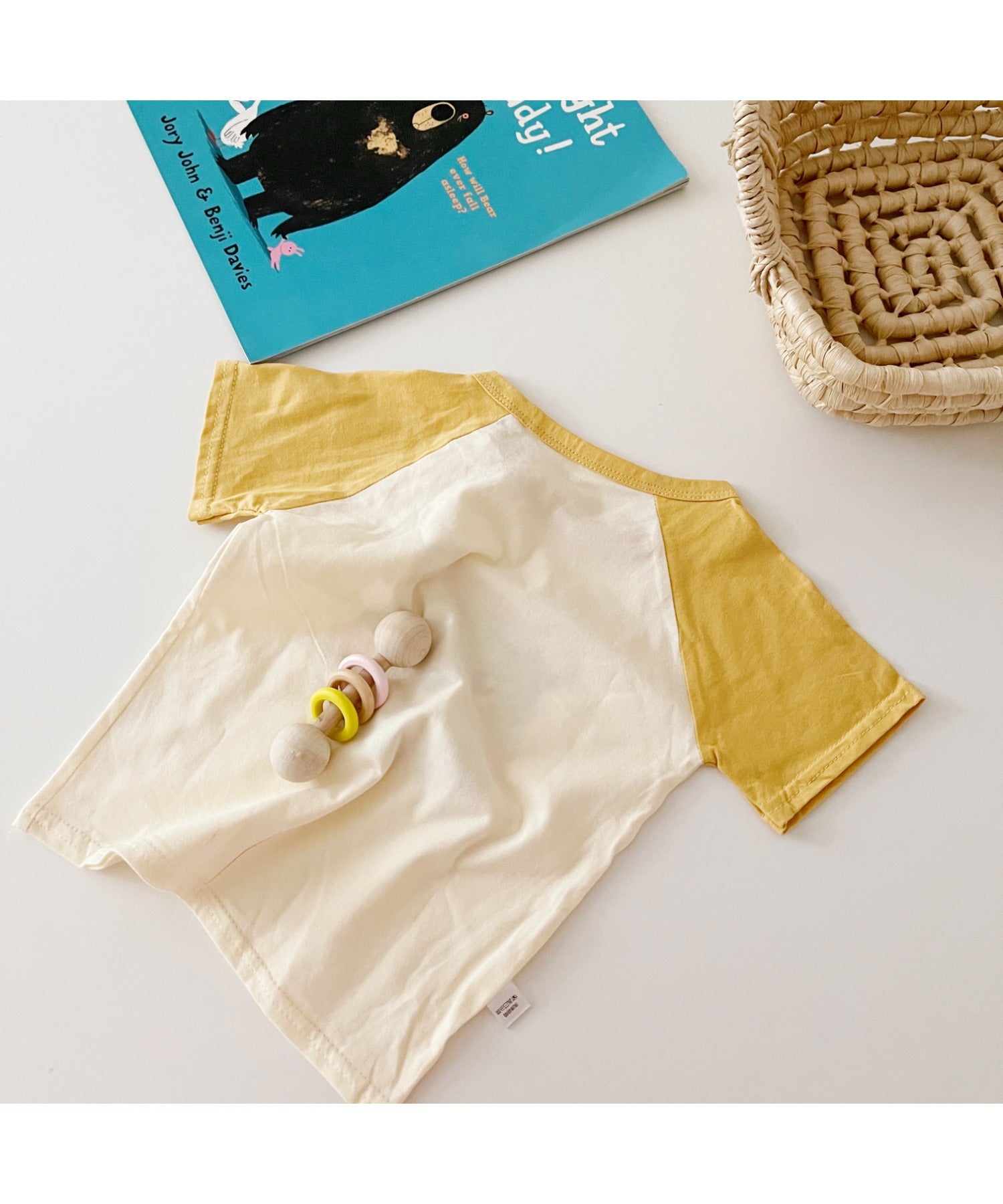 【aimoha-KIDS-】 かわいい動物イラストプリント 袖切り替え半袖tシャツ