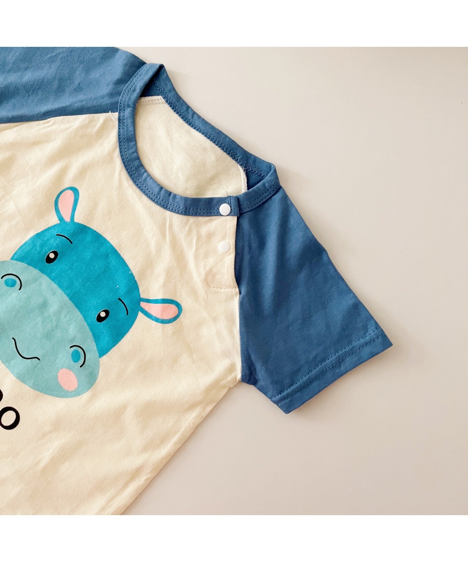 【aimoha-KIDS-】 かわいい動物イラストプリント 袖切り替え半袖tシャツ