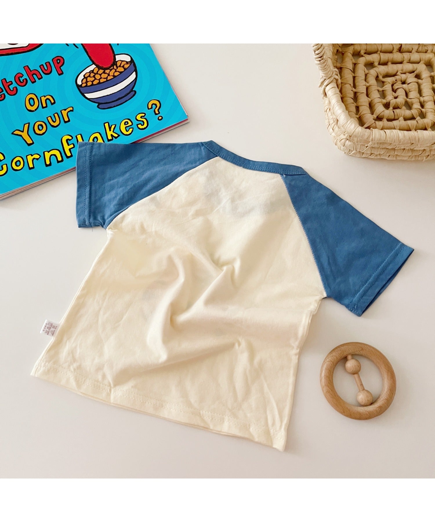 【aimoha-KIDS-】 かわいい動物イラストプリント 袖切り替え半袖tシャツ