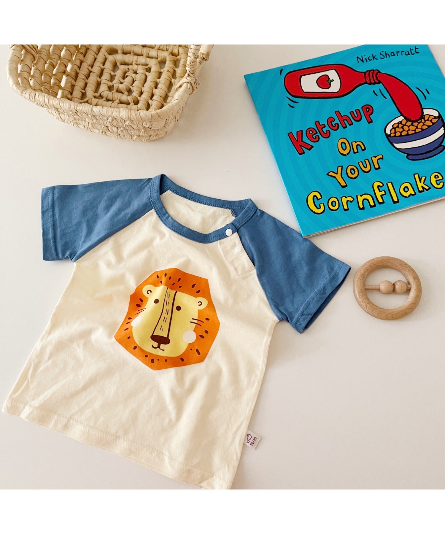 【aimoha-KIDS-】 かわいい動物イラストプリント 袖切り替え半袖tシャツ