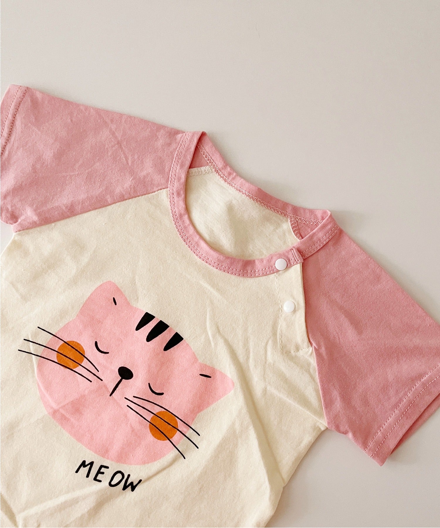 【aimoha-KIDS-】 かわいい動物イラストプリント 袖切り替え半袖tシャツ