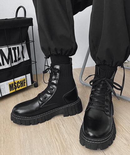 [aimoha Men's] Sock boots style lace-up platform sneaker boots