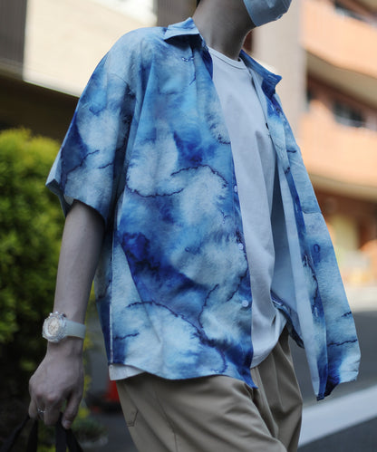 [HOOK-] Retro-style vintage all-over pattern big overshirt