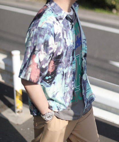 [HOOK-] Retro-style vintage all-over pattern big overshirt