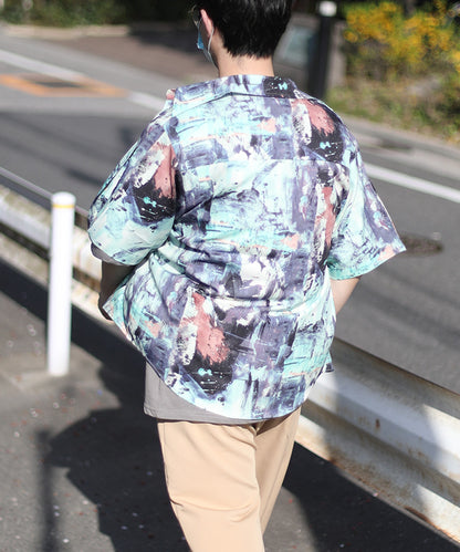 [HOOK-] Retro-style vintage all-over pattern big overshirt