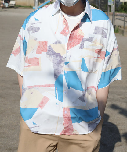 [HOOK-] Retro-style vintage all-over pattern big overshirt