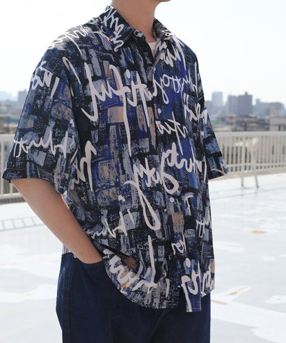 [HOOK-] Retro-style vintage all-over pattern big overshirt