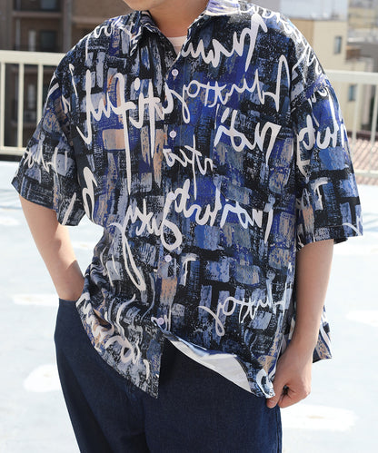 [HOOK-] Retro-style vintage all-over pattern big overshirt