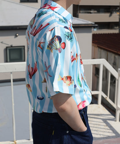 [HOOK-] Retro-style vintage all-over pattern big overshirt