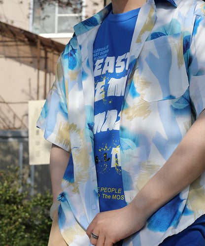 [HOOK-] Retro-style vintage all-over pattern big overshirt