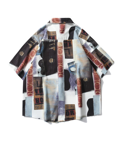 [HOOK-] Retro-style vintage all-over pattern big overshirt