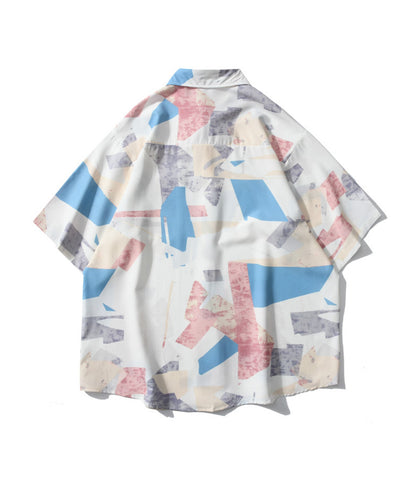 [HOOK-] Retro-style vintage all-over pattern big overshirt