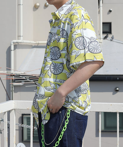 [HOOK-] Retro-style vintage all-over pattern big overshirt