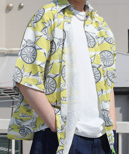 [HOOK-] Retro-style vintage all-over pattern big overshirt