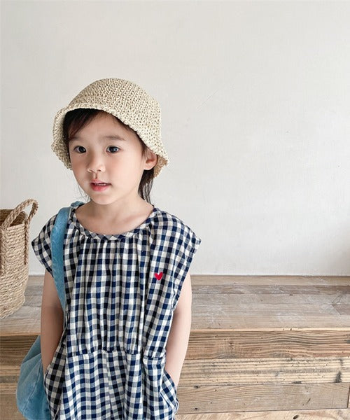 【aimoha-KIDS- 】韓国子供服 ギンガムチェックノースリーブオールインワン