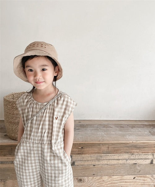 【aimoha-KIDS- 】韓国子供服 ギンガムチェックノースリーブオールインワン