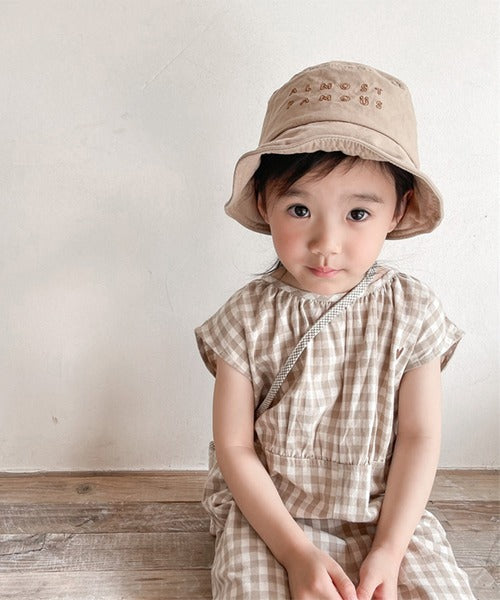 【aimoha-KIDS- 】韓国子供服 ギンガムチェックノースリーブオールインワン