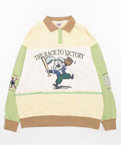 [HOOK -original-] American casual cartoon style printed sleeve switching polo collar sweatshirt