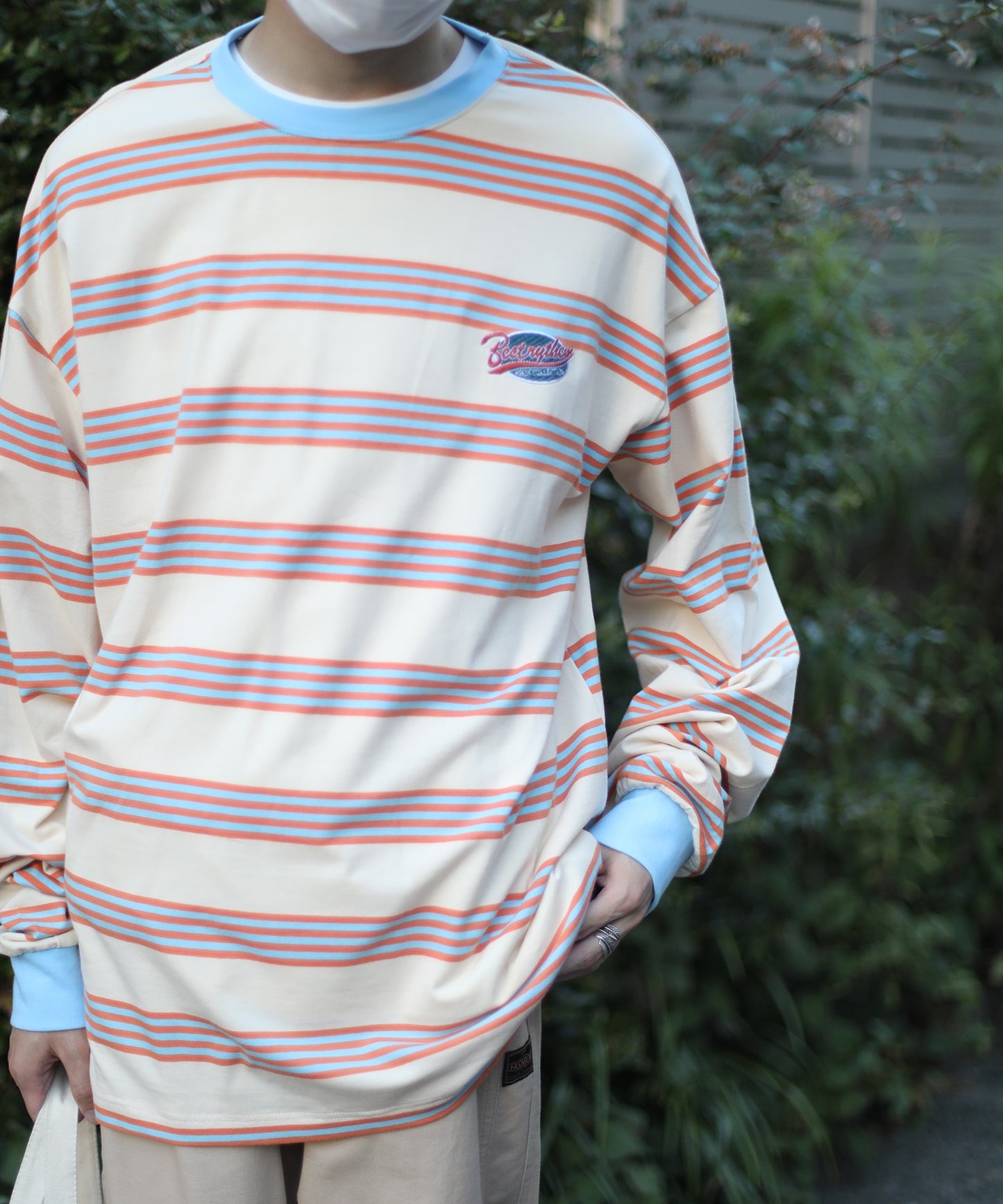 [HOOK -original-] American casual patch embroidery color scheme border ringer long TEE