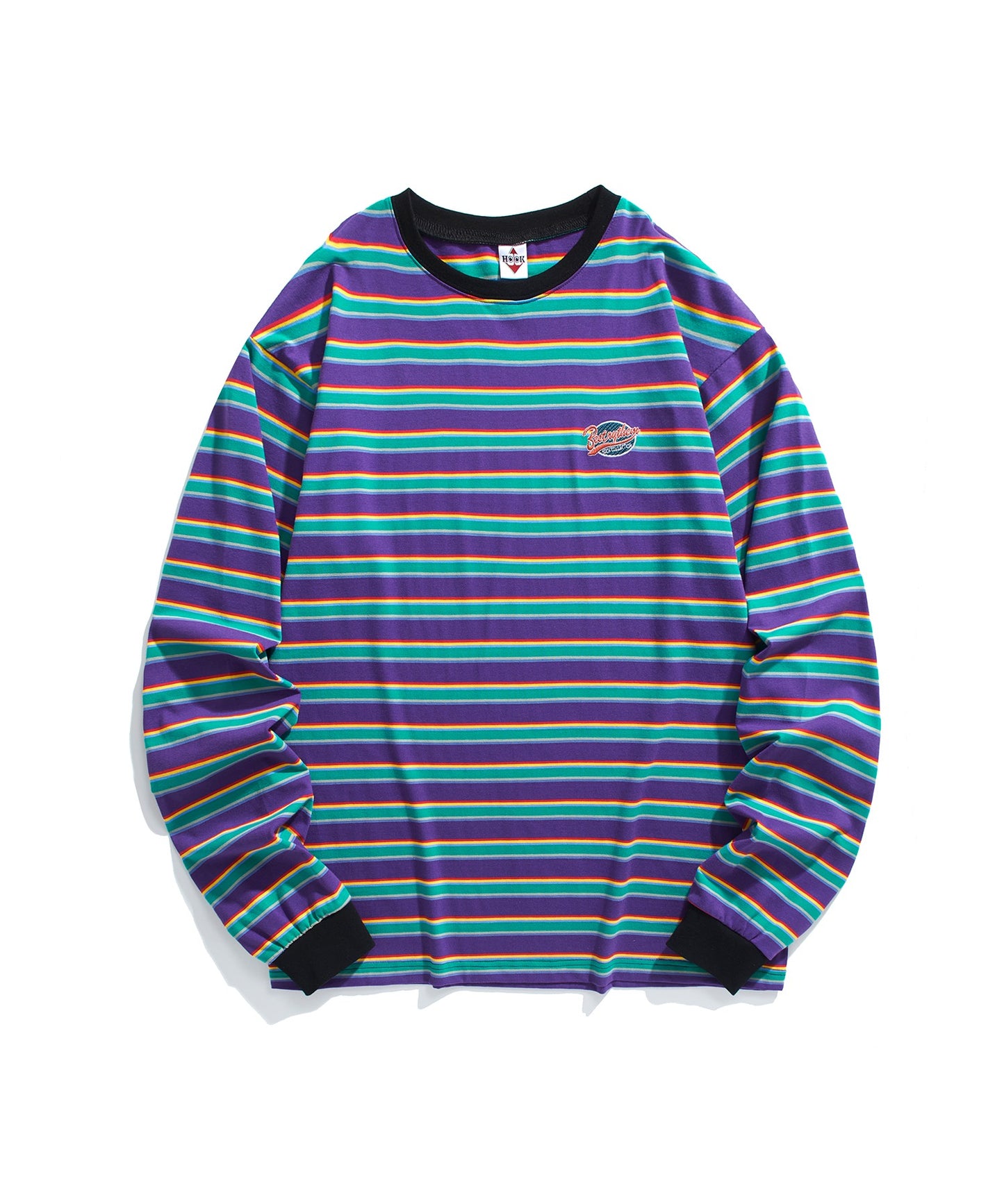 [HOOK -original-] American casual patch embroidery color scheme border ringer long TEE