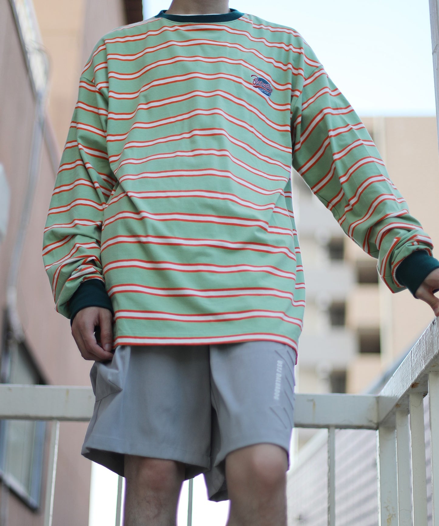 [HOOK -original-] American casual patch embroidery color scheme border ringer long TEE
