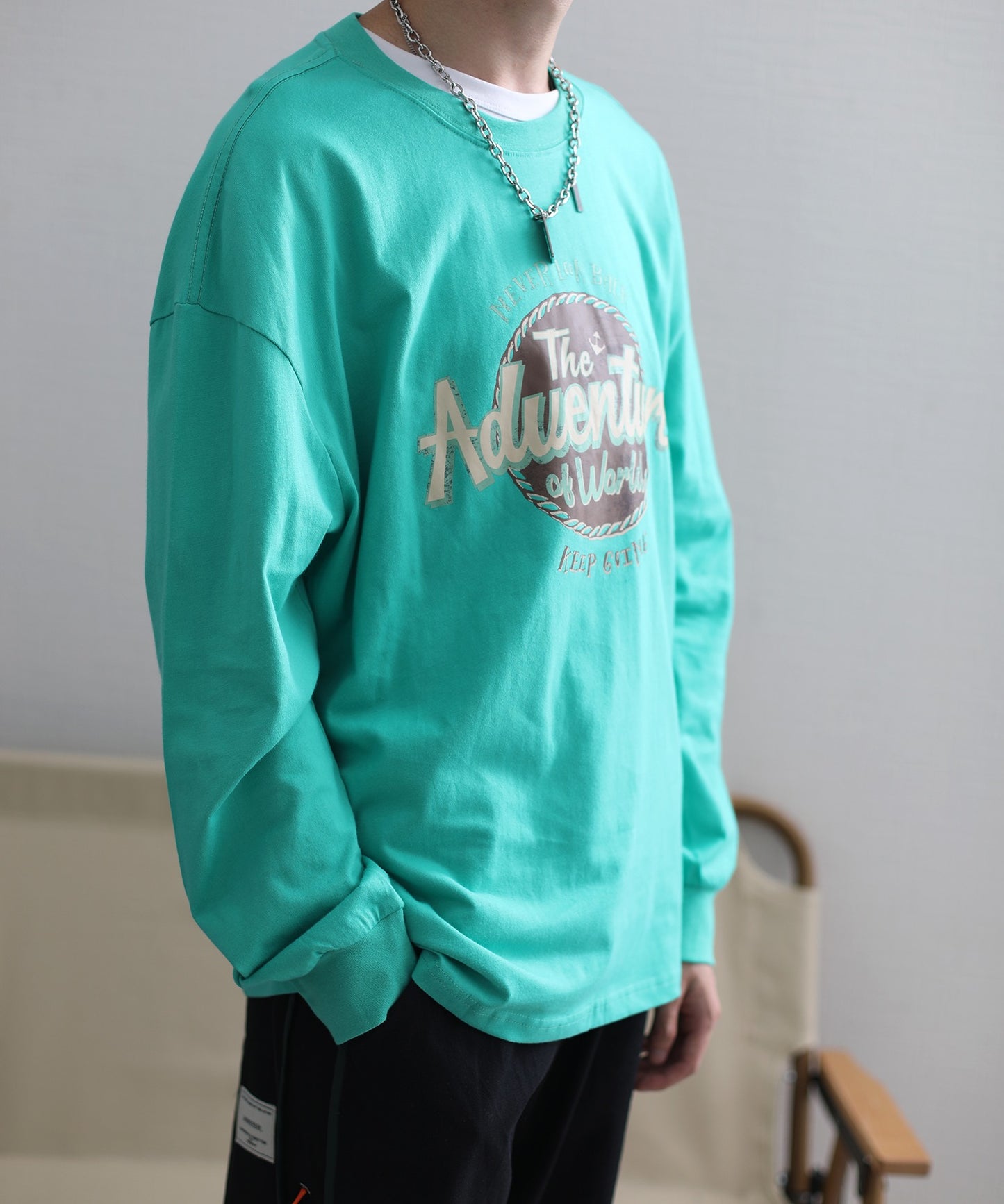 [HOOK -original-] Vintage style American casual logo print long TEE