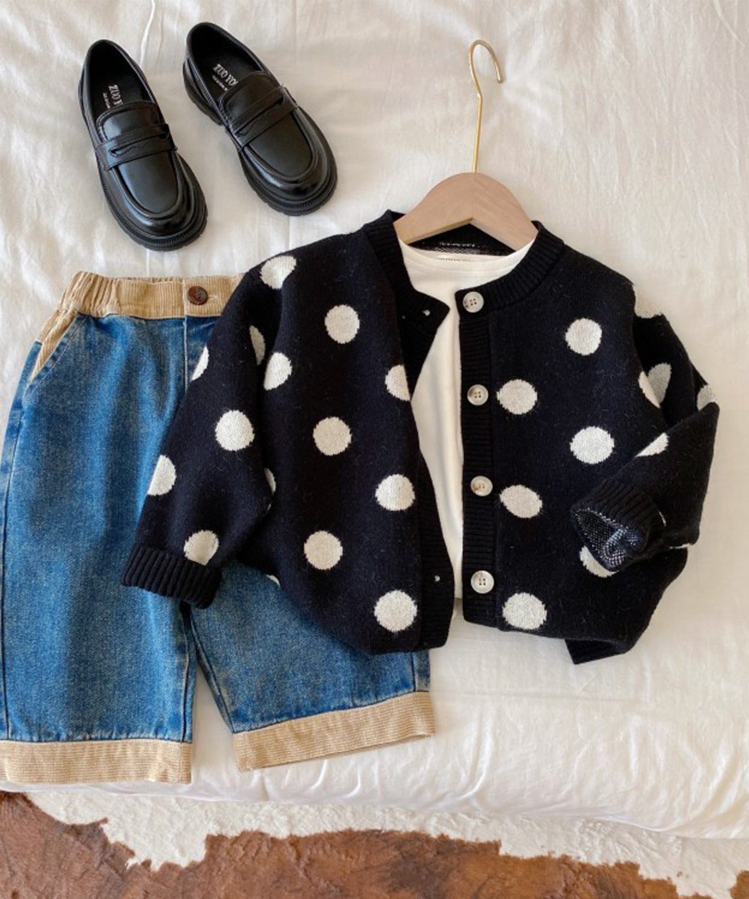 【aimoha-KIDS-】韓国子供服 ドット模様ニットカーディガン