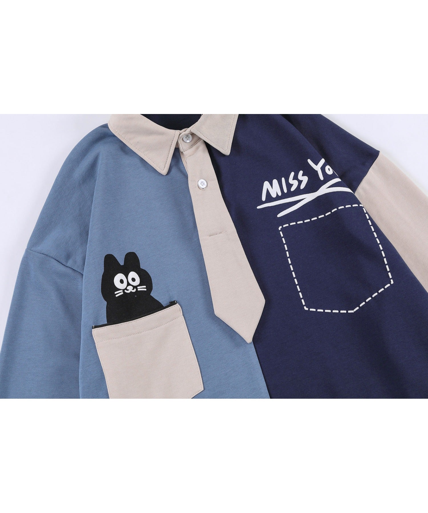 [HOOK] Asymmetrical switching polo shirt style sweatshirt