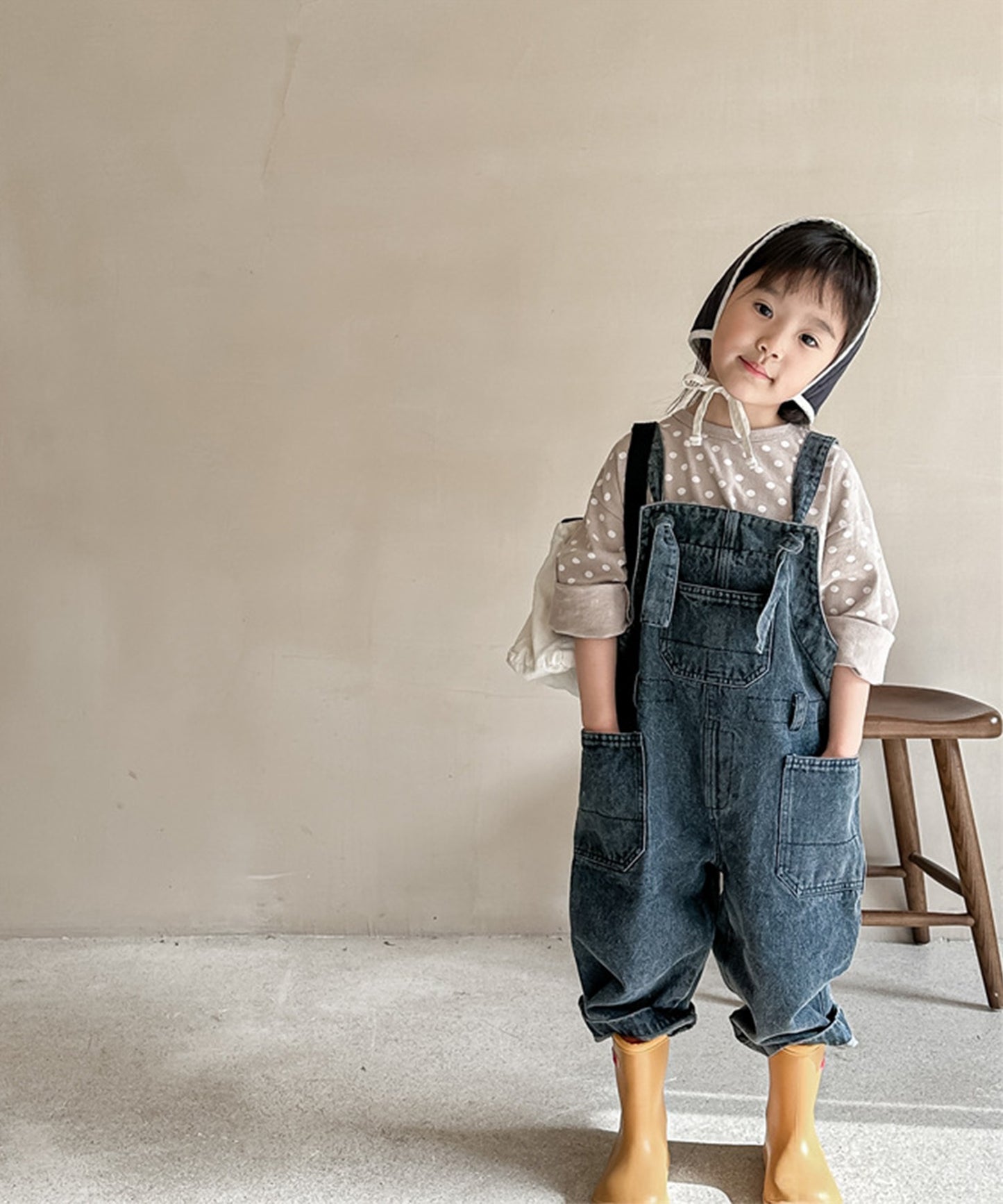 【aimoha-KIDS-】韓国子供服　アメリカワークデニムサロペット