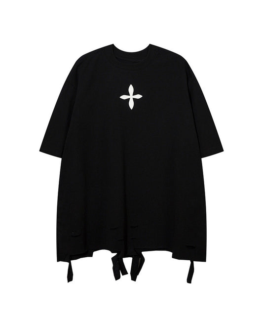 [HOOK] Unique cross patch damaged hem big TEE