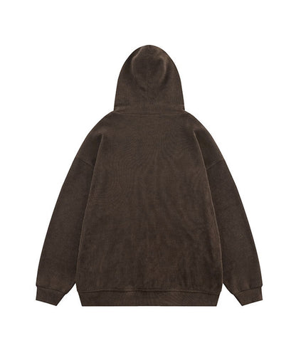 [HOOK] American casual embroidery waffle fabric open-front hoodie