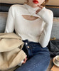 【Jasmine】デコルテ開きドッキングタートルネックニットトップス