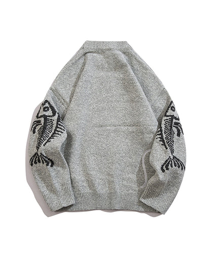 [HOOK] Unique/Cute cat and fish embroidered knit sweater