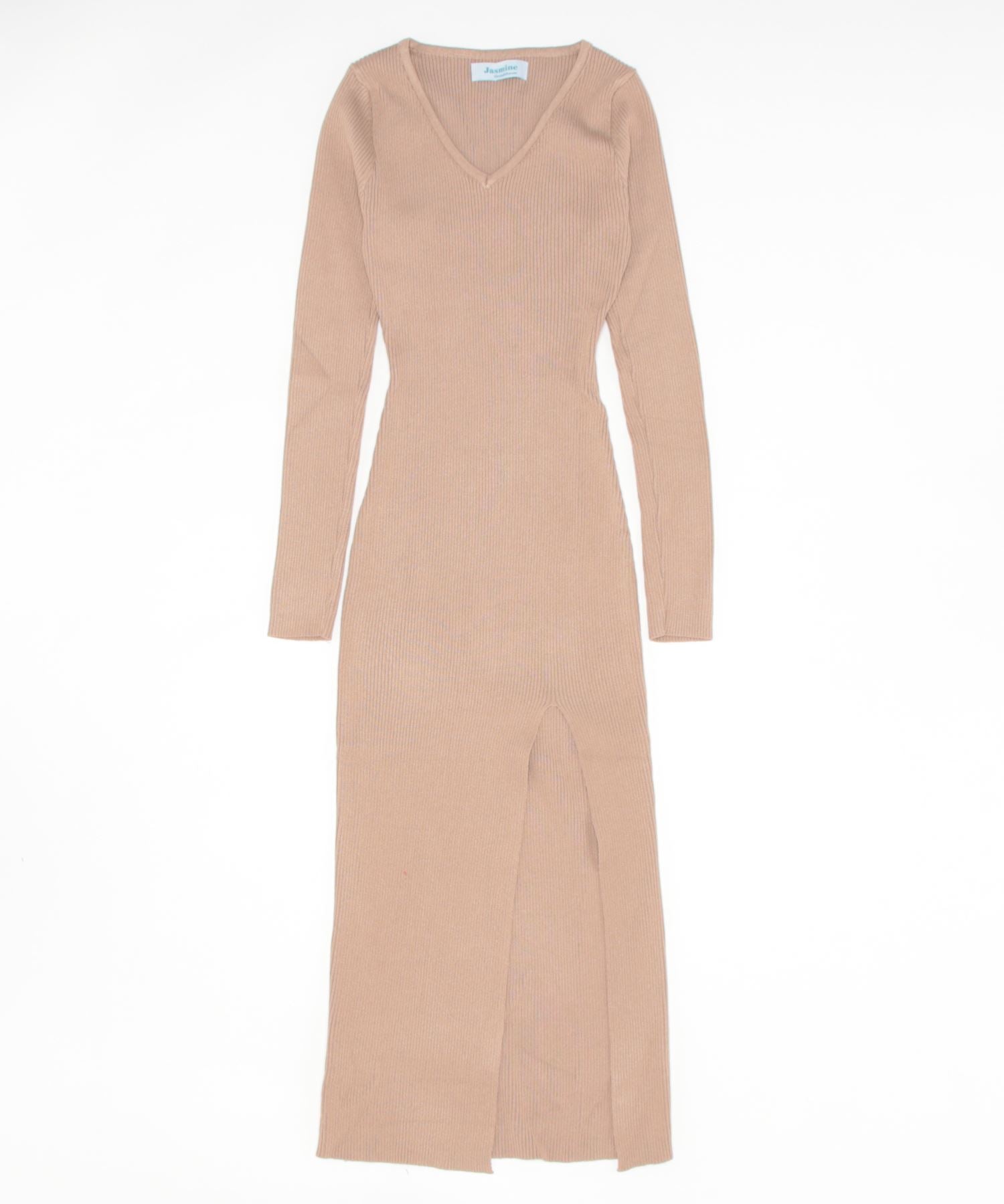 Jasmine】ニットスリットVネックロングニットワンピース – 《公式