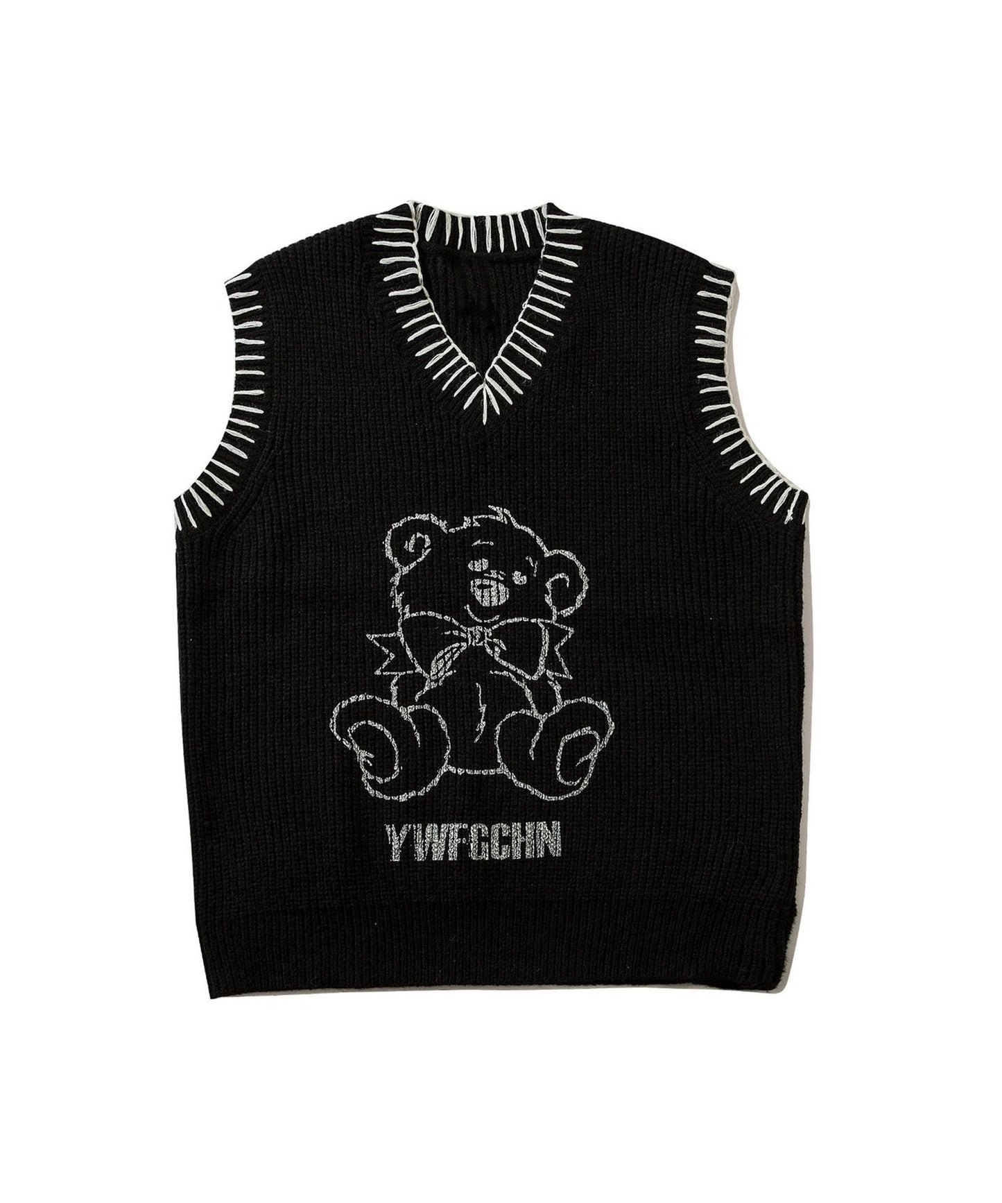 [HOOK] Bear print hand-sewn rolled-up knit vest