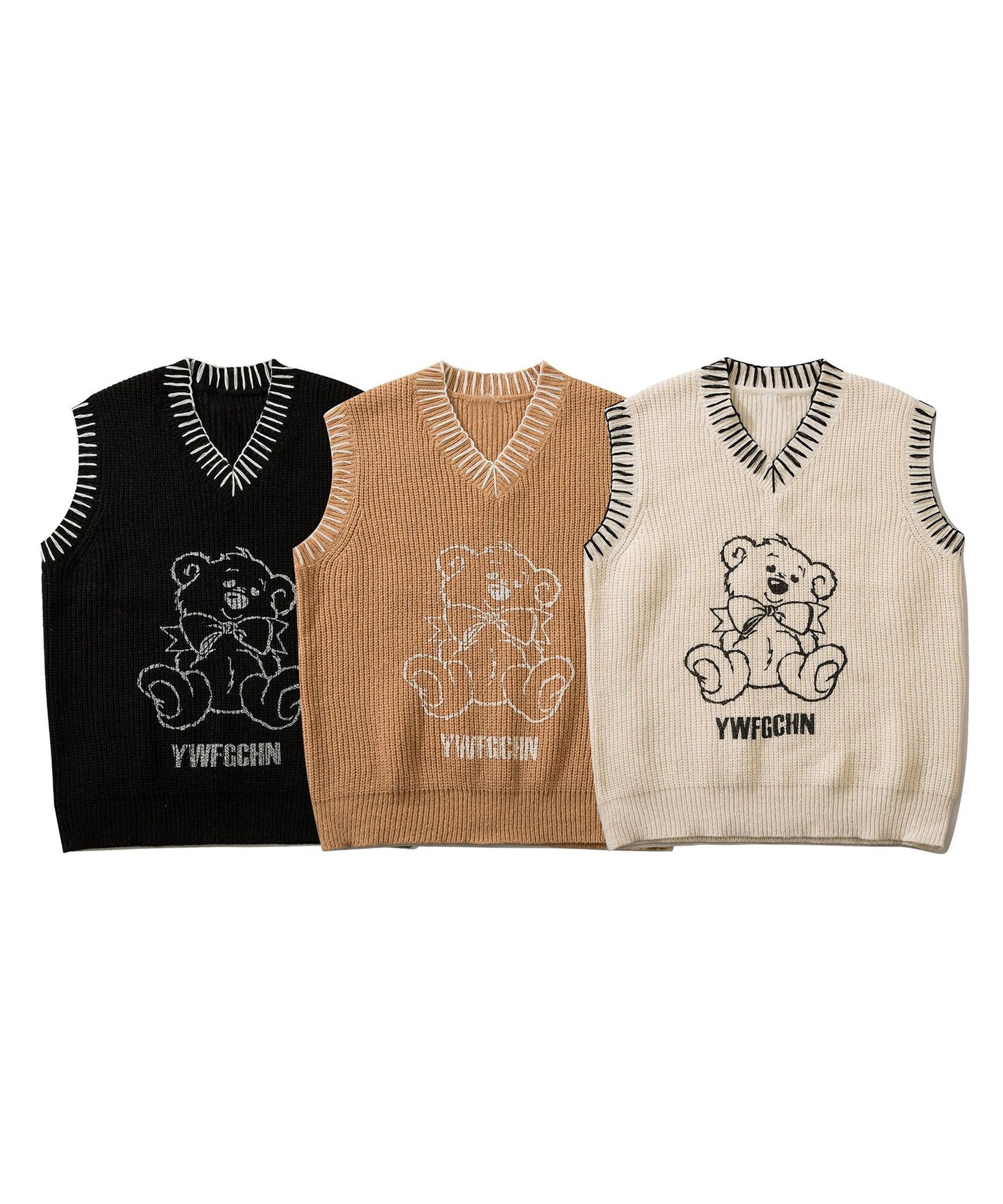 [HOOK] Bear print hand-sewn rolled-up knit vest