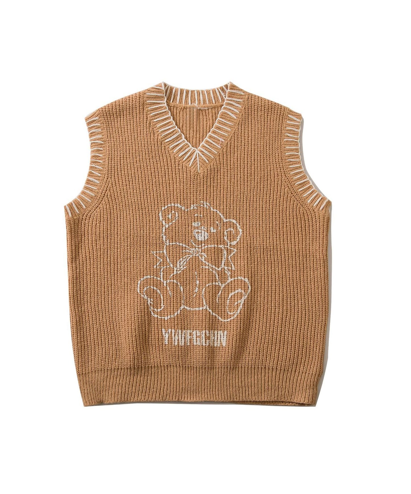 [HOOK] Bear print hand-sewn rolled-up knit vest