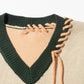 [HOOK -original-] Retro-style sunflower pattern stitch fringe v-neck knit vest