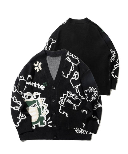 [HOOK -original-] Super cute crocodile CUTTE all-over pattern illustration cardigan