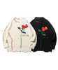 [HOOK -original-] Waffle knitting hand-stitched rose embroidery knit