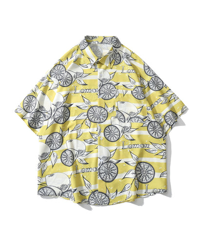 [HOOK-] Retro-style vintage all-over pattern big overshirt